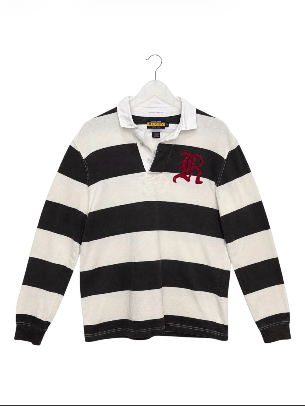 Ralph Lauren Rugby Striped Rugby Shirt Chenille R Patch Vintage Men’s Medim